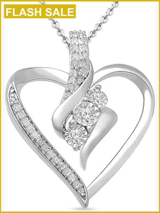 Jewelry - Sterling Silver Diamond Heart Pendant Necklace 18 Inch Chain